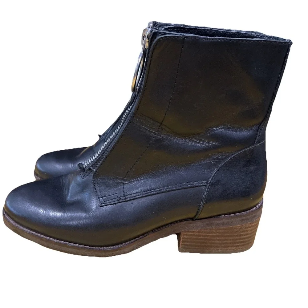 Lucky Brand Tibly Casual Ankle Boots Womens Size‎ 8.5M /39 Black Leather Zip